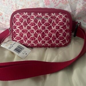 Michael Kors Khai Dark Raspberry Small Logo
Printed Belt/Sling Bag NWT